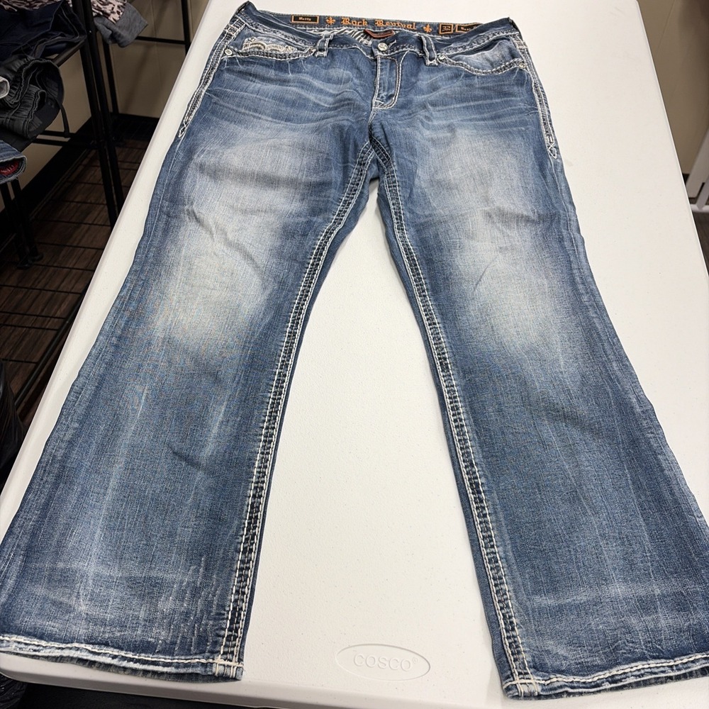 Rock Revival Betty Easy Boot Flare Jeans Women's Dark Wash Embellished Size 32